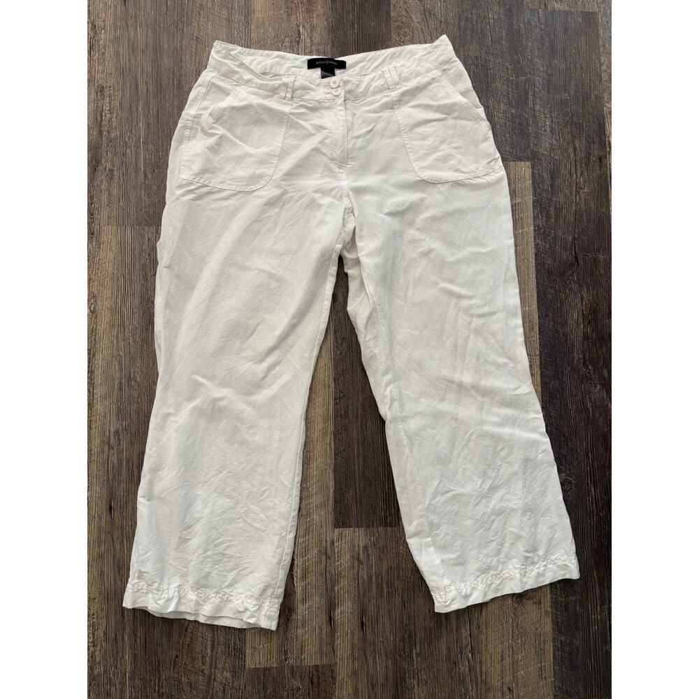 Ashley Stewart White Linen Blend Wide Leg Crop Pants Plus Size‎ 14W Womens